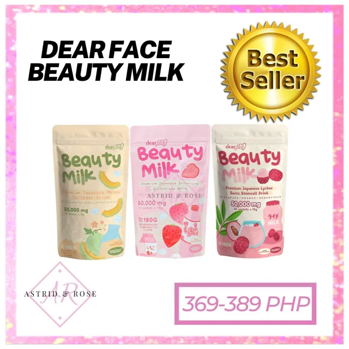 Dear Face Beauty Milk Collagen Drink 10 Sachets Melon, Strawberry