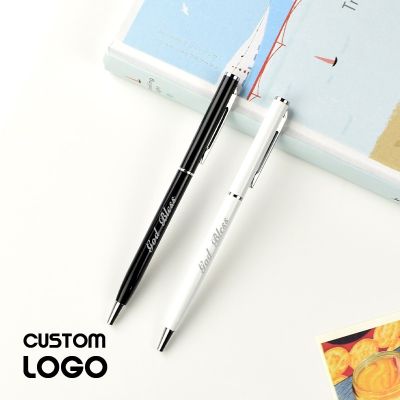 2pcs Custom LOGO Black White Metal Ballpoint Pen Personalized Carve Names Gifts School Stationery Office Supplies Signature Pens Pens