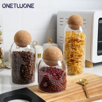 Onetwoneขวดเก็บแก้วภาชนะบรรจุโปร่งใสBorosilicateตะกั่ว-ฟรีปิดผนึกกาแฟถังธัญพืชCreativeจุกคอร์กกลมชา