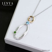 LenYa Jewelry จี้ดีไซน์เก๋พร้อม Texture ประดับพลอยบลูโทปาซ (Blue Topaz) และพลอยโครมไดออฟไซด์ (Chrome Diopside) ตัวเรือนเงินแท้ชุบสีแบบทูโทน ชุบทองคำขาวและทองคำแท้