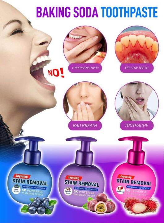 Jaysuing Stain Removal Whitening Toothpaste ( Blueberry ) Baking Soda