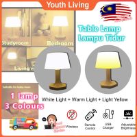 {ItalyNest shop} Lampu Tidur ไฟกลางคืนโคมไฟเหล็กโต๊ะข้างเตียง Meja Bilik Malam USB รีโมทชาร์จแบตได้นาฬิกาจับเวลาหลอดไฟ LED