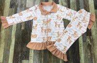 Childrens clothes comfortable girls forest deer pattern lace pajamas set 11