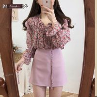 【Feb】 2020 Spring Floral Printed Chiffon Shirts Blouse Ruffled Cute Sweet Japanese Preppy Style Girls Pink Black Vintage Tops 1512