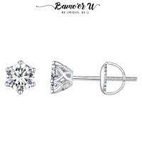 {Han เครื่องประดับ} Bamoer U 2CT D VVS1 Moissanite S925ตัดต่างหูหมุดทรงกลมเพชรแพลทินัมต่างหูสำหรับผู้หญิงงานแต่งงาน