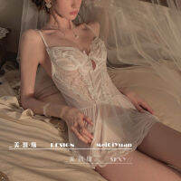 Ao Dai Seduction Lace Halter Sleeping กระโปรงผู้หญิงฤดูร้อนน้ำแข็งผ้าไหมเซ็กซี่ไม่มีเบาะบางความปรารถนาลมสไตล์ใหม่สุภาพสตรีชุดนอนเกาหลี