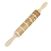 Wooden Rolling Pins with Flower Embossing, Wood Rolling Pin for Christmas Baking