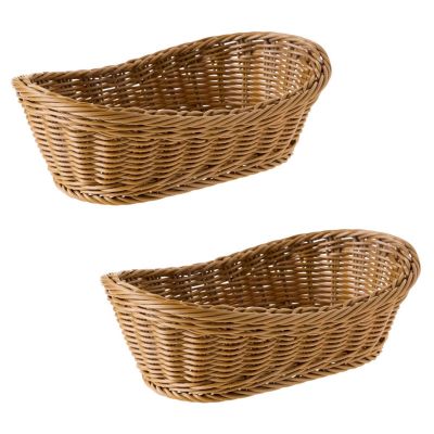 2X Oval Wicker Woven Bread Basket, 10.2Inch Storage Basket for Food Fruit Cosmetic Storage Tabletop and Bathroom