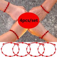 4pcs/set Couple Handmade 7 Knots Red String Bracelet for Protection Lucky Amulet Friendship Braid Rope Wristband Bangles Jewelry