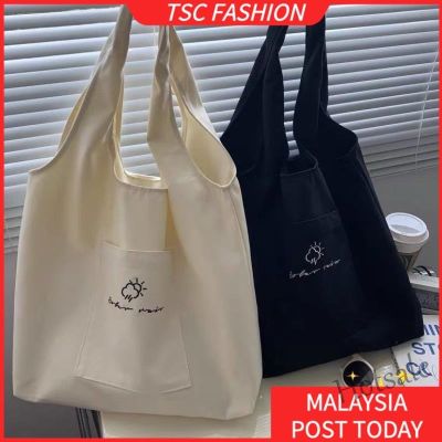 【hot sale】♗☈™ C16 TSCfashion Japanese original embroidery design lazy style ins hand carrying shoulder bag environmental protection shopping bag
