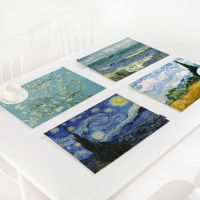 Van Gogh Painting Table Mat Rectangle Linen Insulation Pads Placemat for Dinner Table European Living Room Decorative Tablecloth