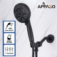 【LZ】☾  Appaso matte preto cabeça de chuveiro conjunto com handheld 9 modos de alta pressão com mangueira fluxo alto mão com suporte de rotação de 360 °