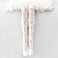 Lolita Japanese Pantyhose Lolita Cross Print Velvet Girl Leggings White Stockings Thin student gothic lolita knee socks cute