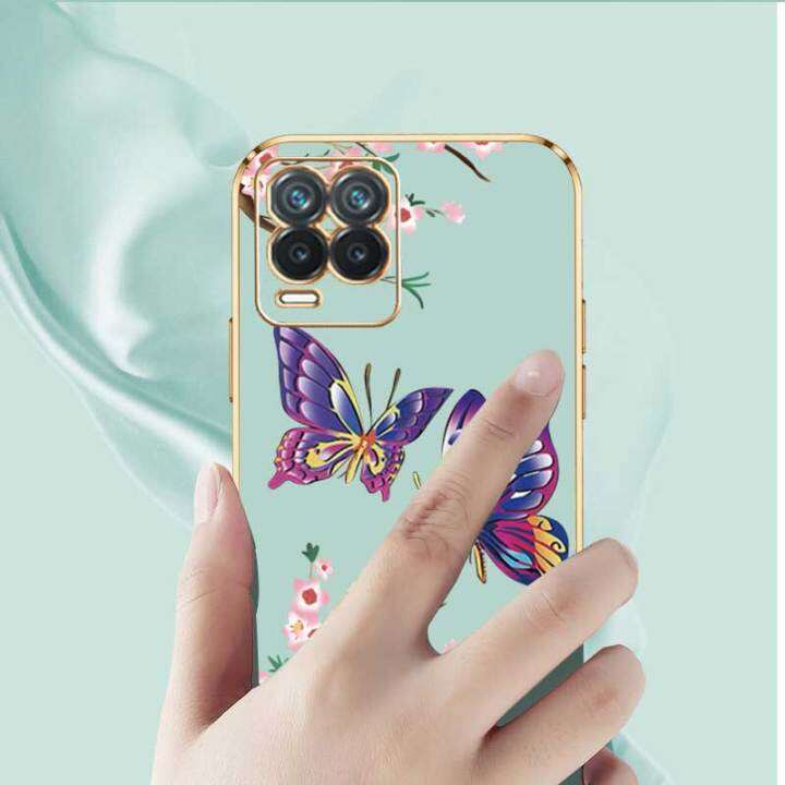 เคสสำหรับ-realme-8-4g-narzo-30-5g-realme-q3i-5g-realme-v13-5g-realme-8-5g-realme-8-pro-ผีเสื้อที่สวยงามหรูหราพร้อมกล้องดอกไม้เคสโทรศัพท์ขอบซิลิโคนนิ่มฟรีสายคล้อง