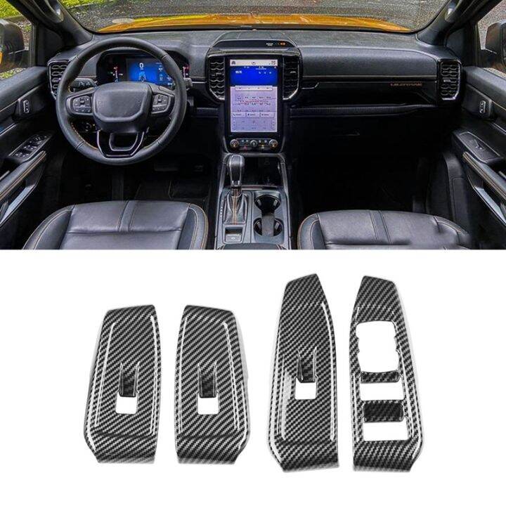 for-ford-ranger-everest-2023-car-window-glass-lift-button-switch-cover-trim-door-armrest-panel-carbon-fiber-accessories-parts