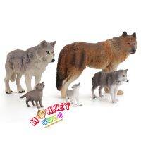 Monkey Toys - โมเดลสัตว์ Wolf หมาป่า พ่อแม่ลูก ชุด 5 ตัว (จากหาดใหญ่)