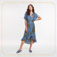 Kloset Ruffle Wrap Dress(SS20-D013)ชุดเดรส  ชุดเดรสสั้น ชุดเดรสแต่ดีเทลเลื่อม ชุดเดรสแฟชั่น