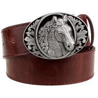 Fine Horse Head Pattern Black Leather Belt Animal Cowboy Style Mens Jeans Belt Punk Rock Accessories