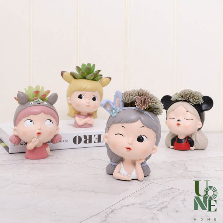 uonehome-พร้อมส่ง-h084-กระถางต้นไม้แฮนด์เมด-แก๊งเด็กสาวน่ารัก-กระถางเรซิน-ไม้อวบน้ำ-แจกัน-ขนาดเล็ก-สำหรับแต่งสวน-แต่งบ้าน