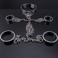 【CW】┅  Heavy BDSM Bondage Set Handcuffs Ankle Collar Metal Lock Fetish Wear With Chain Sex Games Slave Woman Men