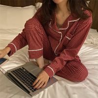 {Pajama queen} ชุดนอนเสือจักรยานภูเขาแขนยาวde Manga Larga Para Mujer Conjunto Ropa Dormir Con Dibujos Animados Rejilla Cárdigan Hogar Otoño Y Primavera Novedad