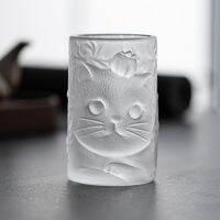 Cute cat persimmon glass cup home glass teacup drinking cup creative personal dedicated kung fu master cup Stolzle glass