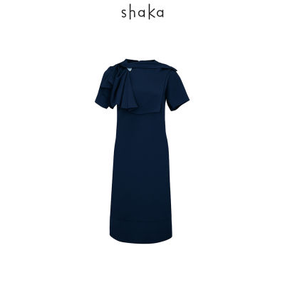 Shaka SS21 Drape Layer Dress  เดรสยาว แขนสั้น ทรงเอ เข้ารูปช่วงเอว  ติดกระดุมแต่ง Recycle DS-S210403