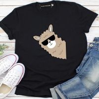 【cw】 Wear Sunglasses Alpaca Print T Shirt Short Sleeve O Neck Loose Tee Camisetas Mujer ！