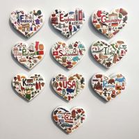 ☢✘▼ German English French Travel Souvenir Gift Crafts Heart-shaped Magnetic Refrigerator Magnets Home Decore