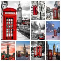 ♛ Red Telephone Booth London Scenery Diamond Mosaic Painting AB Full Drills Britian Big Ben Art Cross Stitch Pattern Home Decor