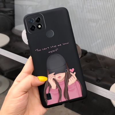 Realme C21 C21Y 2021 Beautiful Girl Love-Heart Painted Case Candy Color Soft Silicone TPU Phone Case