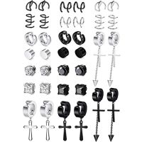 18 Pairs of Stainless Steel Magnetic Earrings Set for Men and Women Without Perforation Cross Unisex CZ Clip on Earrings