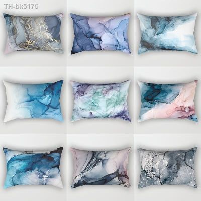 ☑❡ 30x50cm Ins Nordic Abstract Marble Pillowcase Blue Ink Print Polyester Cushion Cover Sofa Home Decor Chair Waist Pillow Case