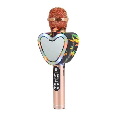 Heart Shape Bluetooth Karaoke Microphone,4 in 1 with LED Lights for KTV