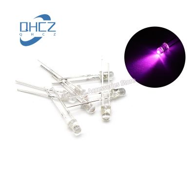 100pcs 3MM pink light F3 pink LED light-emitting diode lamp beads super bright spotlight transparent long pin round head Electrical Circuitry Parts
