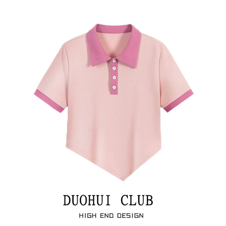 duohui-เสื้อเชิ้ตลำลองสำหรับผู้หญิง-เสื้อเชิ้ตโปโลแขนสั้นสีชมพูพิเศษ