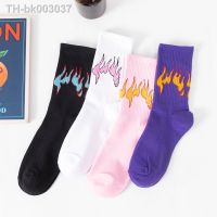 ♟ 1 pair of couple fashion hip hop hit Color Fire Crew Socks Red Flame Flame power torch hot warm street skateboard cotton socks