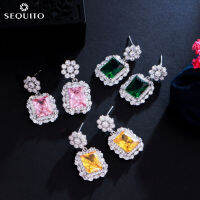 เลื่อม Charming ปูสีแดงกุหลาบ AAA ลูกบาศก์ Zircon ผีเสื้อลดลงหัวใจสีฟ้าหินต่างหูระย้าสีดำทองเครื่องประดับหูวินเทจสำหรับผู้หญิง SE827พรหมเย็น