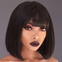 Black Bobo Wigs Women Hair Lace Chemical Fiber Fashion Young Girls Short Straight Bangs