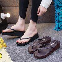 High-heeled flip-flops for women summer new fashion outer wear thick-soled non-slip beach shoes seaside vacation ladies sandals trendy 【JYUE】