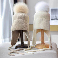 ใหม่แฟชั่นเลียนแบบ Mink กำมะหยี่ Fox Fur Ball er หมวกหญิง id ฤดูหนาว Beanies Pilot Warm Windproof สกีหูหมวกขายส่ง