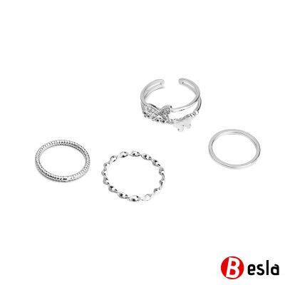 4Pcsset 925 Silver Ring Set Butterfly Rhinestone inger Rings Fashion Jewelry Accessories BESLA