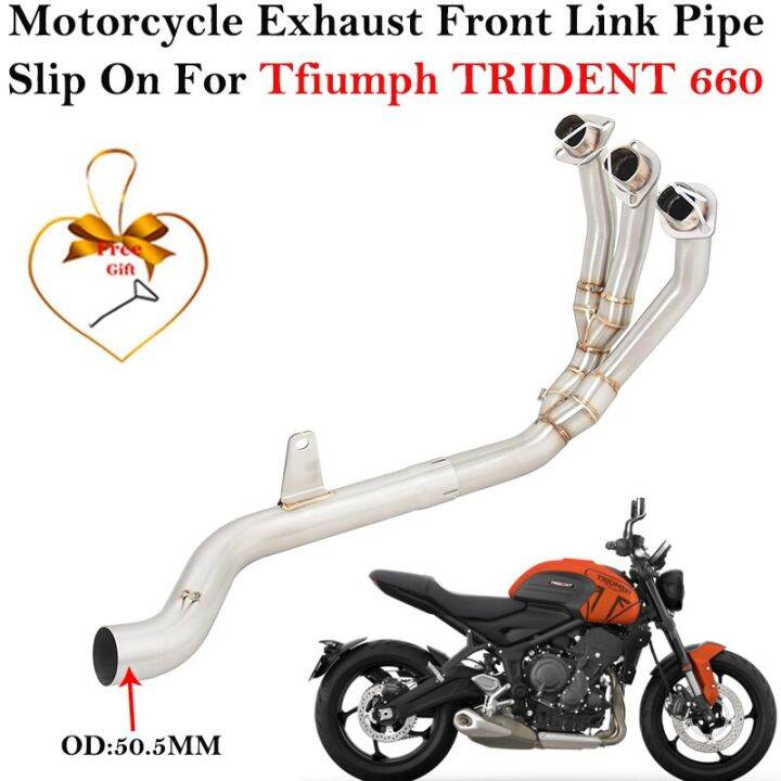 สำหรับรถจักรยานยนต์-triumph-trident-660ไอเสียเต็มระบบปรับเปลี่ยนท่อเชื่อมกลางด้านหน้าหนีสแตนเลสแข่ง51มม