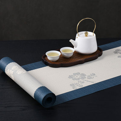 （HOT) โต๊ะน้ำชาสไตล์จีนเซนธงโต๊ะน้ำชาลายดอกพลัมดอกโบตั๋นผ้าโต๊ะยาวผ้าปูโต๊ะธงน้ำชากันน้ำผ้ารองน้ำชา