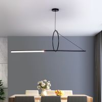 Extremely simple and creative LED geometric line modeling designer dining room bar office desk long strip chandelier