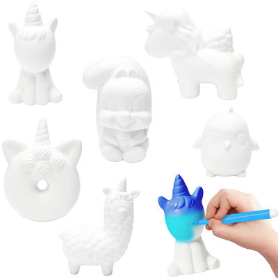 6Pcs DIY Animal Squeeze Novelty Toys Set Blank Soft Bulk Kit for Kid White Toy to Paint Creamy Scented Kawaii Stress Relief Toys