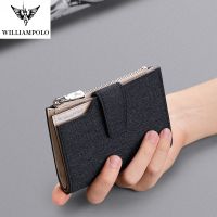WILLIAMPOLO mens Wallet slim Credit Card Holder zipper Denim high quality Multi Card Case Slots Anti-theft RFID Hasp wallet
