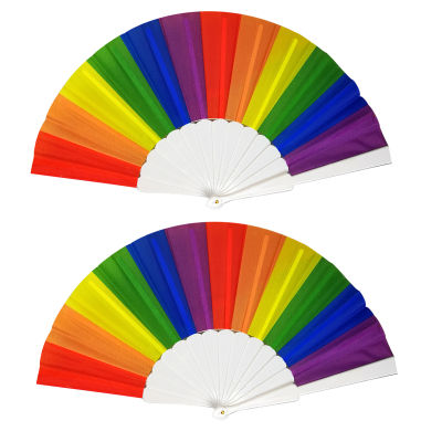 2pcs Festivals Plastic Dance Gift Women Men Pride Raves Parades Colorful Handheld Halloween Summer Large Folding Rainbow Fan