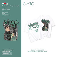 CHIC เสื้อยืดผู้หญิง แขนสั้นลำลองพิมพ์ลายย้อนยุค A0915