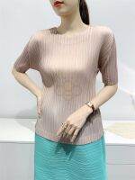 ♧∈❉ Aiden001 Average Size (45-70Kg) Top Women Summer Double Line T-Shirt Short Sleeve Loose High Elasticity Non-Iron Pressing Pleated S-309